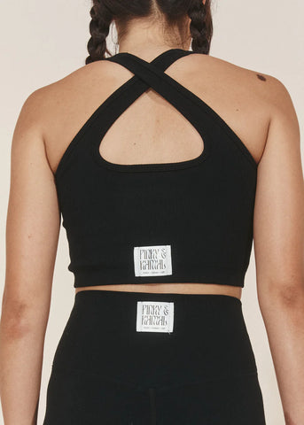 BAMBOO MOVE CRISS CROSS CROP - BLACK - Pink & Kamal