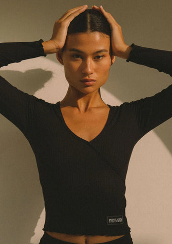 LONG SLEEVE MOCK WRAP TOP - PINKY & KAMAL
