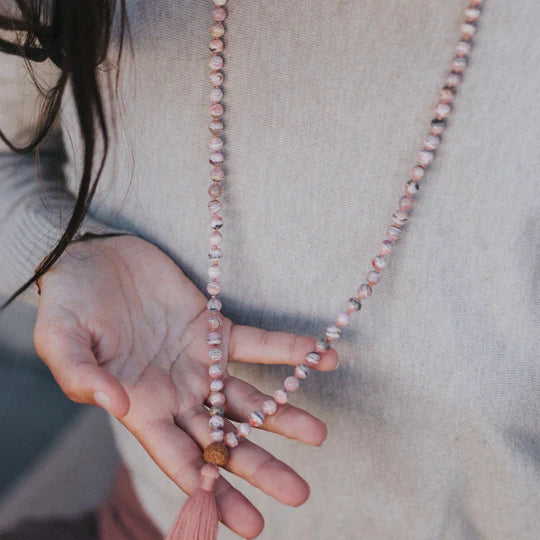 OPEN HEART Rhodochrosite Mala Yogi Spirit